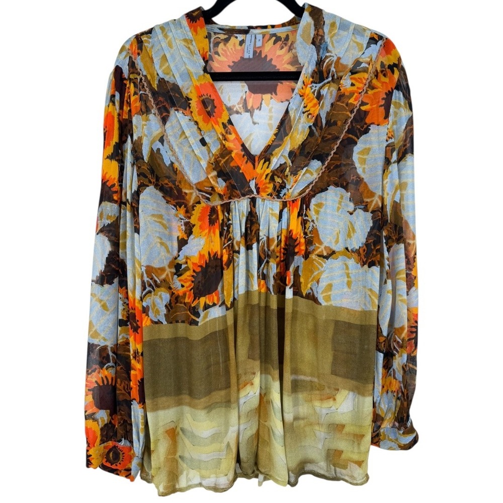 Blank London Floral Sunflowers Print Long Sleeve V Neck Sheer Blouse Top Size 1X - Picture 4 of 16